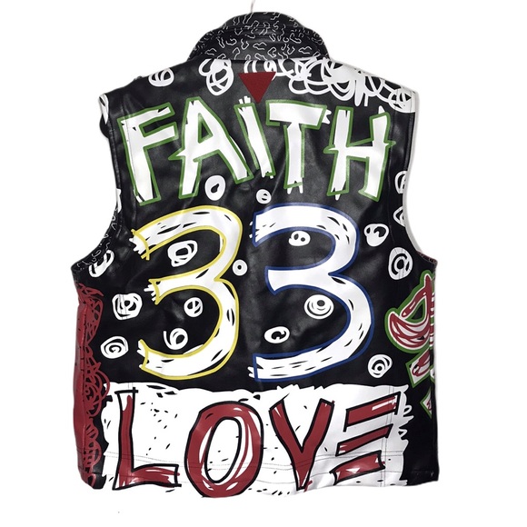 Bass Vegan Leather Vest with Artsy Graphics - Picture 5 of 7
